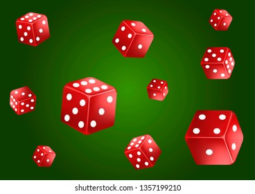 Casino poker background. Falling red dice, isolated