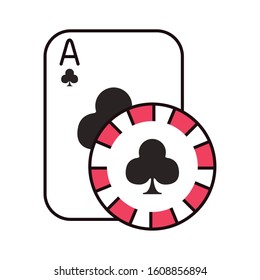 casino poker card and chip with clover isolated icon vector illustration design