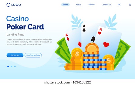 Casino poker card landing page website illustration flat vector template 