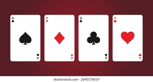 Casino poker cards. aces of all four suits, diamonds, spades, hearts, clubs. Vector illustration.