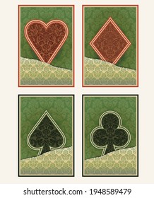 Casino Poker cards with floral decor, vector illustration