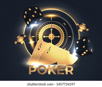 Casino poker cards and roulette wheel design  Vector