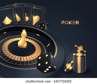 Casino poker cards and roulette wheel design  Vector