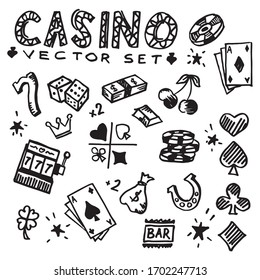 Casino Poker Chalkboard Doodle Icons.Casino Icons set