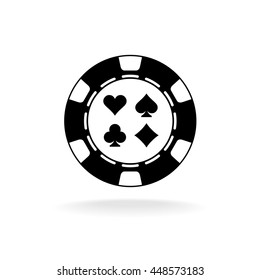 Casino poker chip black icon with card suits symbols.