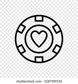Casino, poker chip, heart simple icon vector. Flat design. Transparent grid.ai