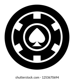 Casino, poker chip on black circle. White background