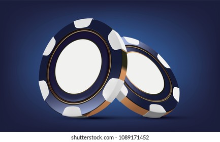 Casino poker chips. Casino game 3D chips. Online casino logo or banner. Blue realistic chip. Gambling concept, poker mobile app icon.