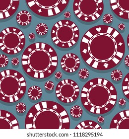 Casino poker chips icon seamless pattern. Digital printable vector illustration. Ideal for wallpaper, covers, wrapper, packaging, textile, fabric and any print design.