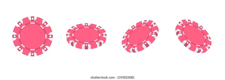Casino and poker chips in pink color. Realistic style. Elements for creating a website, banner, flyer, advertisement. Vector illustration isolated on white background.