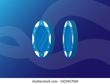 Casino Poker Chips Tokens Blue Set Vector Illustration