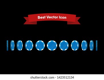 Casino Poker Chips Tokens Blue Set Vector Illustration