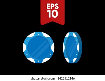 Casino Poker Chips Tokens Blue Set Vector Illustration