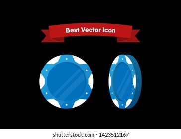 Casino Poker Chips Tokens Blue Set Vector Illustration