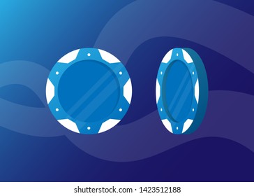 Casino Poker Chips Tokens Blue Set Vector Illustration