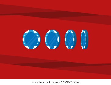 Casino Poker Chips Tokens Blue Set Vector Illustration