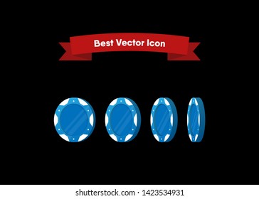 Casino Poker Chips Tokens Blue Set Vector Illustration