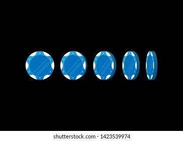 Casino Poker Chips Tokens Blue Set Vector Illustration
