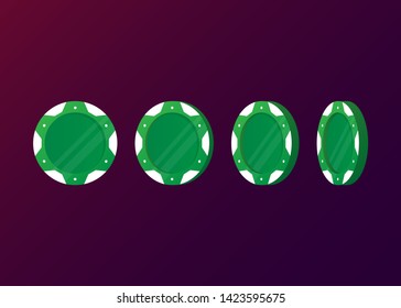 Casino Poker Chips Tokens Green Set Vector Illustration