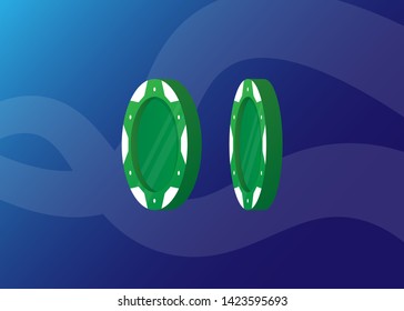 Casino Poker Chips Tokens Green Set Vector Illustration