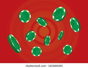 Casino Poker Chips Tokens Green Set Vector Illustration