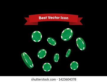 Casino Poker Chips Tokens Green Set Vector Illustration