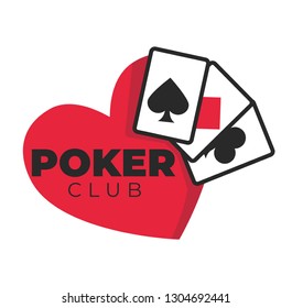 Casino poker club gambling and play cards isolated heart icon spades and diamond clubs and hearts suits money stakes game betting and win risk or chance luck playing and win blackjack online service.