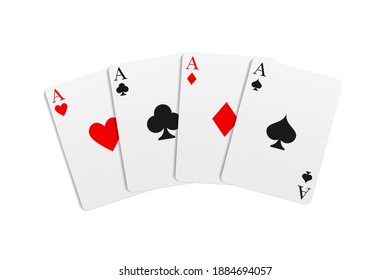 Casino and poker combination with Four of a kind hand. Vector illustration in a realistic style.