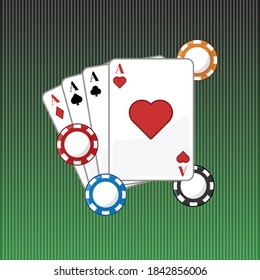 Casino poker design concept. Aces playing cards with poker chips  vector illustration. Banner background design for casino poker.