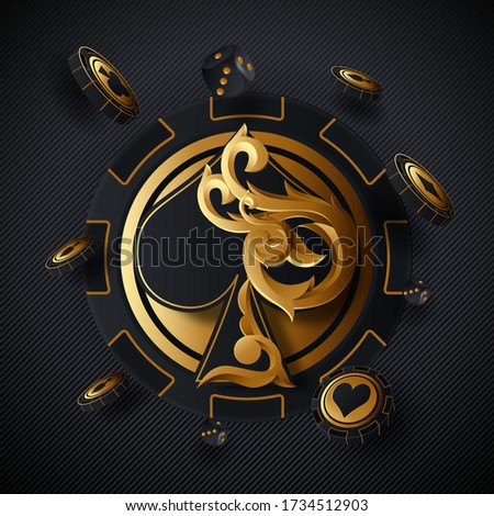 Casino poker design template. Falling poker cards and chips game concept. Casino lucky background isolated.