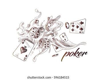 Casino poker design template -  Hand Drawn Sketch Vector illustration.