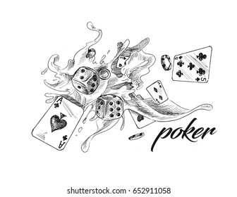 Casino poker design template -  Hand Drawn Sketch Vector illustration.