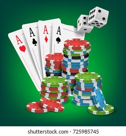 Casino Poker Design Vector. Poker Cards, Chips, Playing Gambling Cards. Lucky Night VIP Winner Concept. Illustration