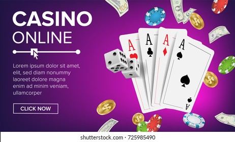 Casino Poker Design Vector. Success Winner Royal Casino Poster. Poker Cards, Chips, Playing Gambling Cards. Realistic Illustration