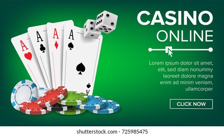 Casino Poker Design Vector. Casino Theme Fortune Background Concept. Poker Cards, Chips, Playing Gambling Cards. Realistic Illustration