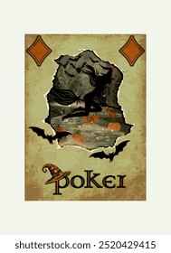 Casino Poker Diamonds Halloween party card , vector illustration
