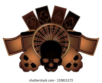 Casino poker elements with skulls isolated, vector illustration