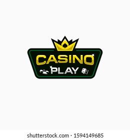 casino poker gambling badge logo with crown, chips and dice icon illustration