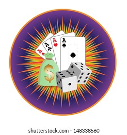 Casino poker gambling icon: cards & dices