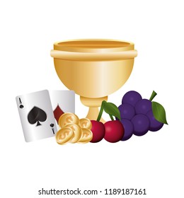 casino poker gold trophy cup cards coins cherry grapes