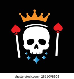 Casino poker king skull vector graphic with royal crown
