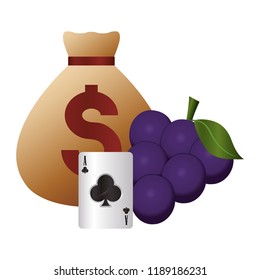 casino poker money bag card ace clover grapes