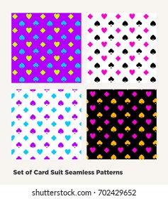 Casino poker seamless pattern with card suits. Vector illustration. Set of seamless patterns