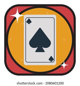 casino. poker spade card. vector image with black, red and white lines design with yellow, red and white background.