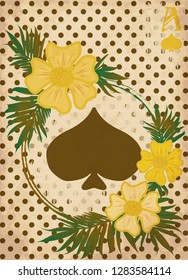 Casino Poker spade card vintage, vector illustration