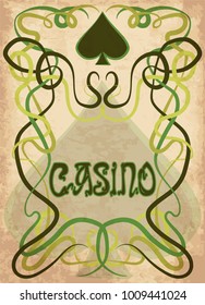 Casino Poker spades card in art nouveau style, vector illustration