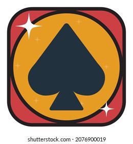casino. poker spades logo. vector image with black, red and white lines design with yellow, red and white background.
