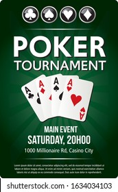 Casino Poker Tournament green background poster template design in vector with layer and text outlined  version 10