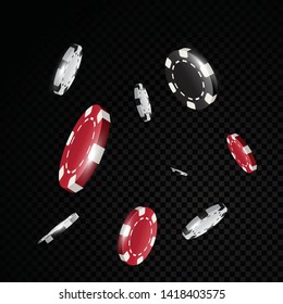Casino pokers chips falling in front of transparency background