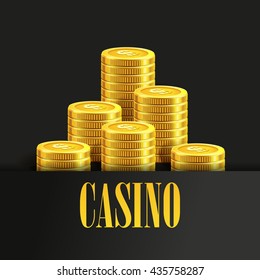 Casino Poster Background or Flyer with Golden Money Coins. Vector Template. Casino Banner. Casino Games Gambling Template background.